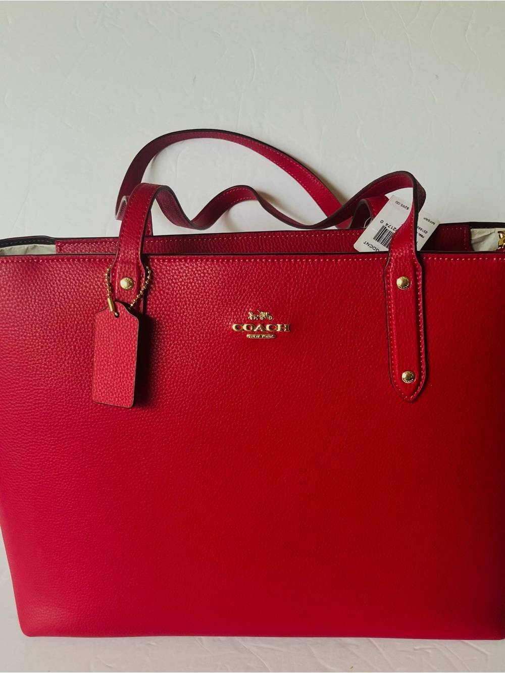 Coach 69424 Bright Cherry Red Pebbled Leather Zip Central Tote Shoulder Bag NWT - Picture 10 of 10